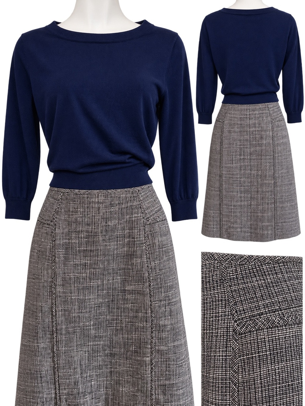 Banana Republic Size 6 Dark Blue White Plaid Pencil Skirt Y2K Preppy Career